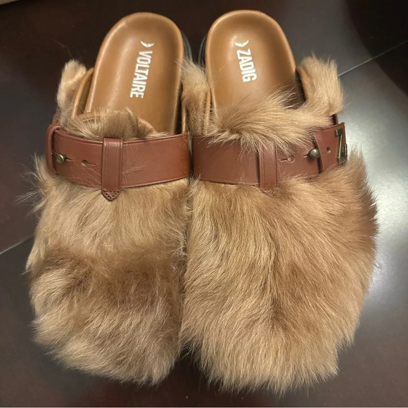 NWT Zadig & Voltaire Alpha Mule Hairy Lambskin Size 39 Tawny 8 - Picture 1 of 10